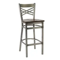 product of G & A 699-D RS Barstool, Double X-Back, Reclaimed Wood Seat, 18 Gauge Steel Frame, Distressed Clear Finish, Footrest, Armless, Vinyl