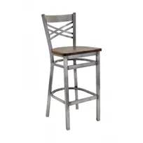product of G & A 699-D SS Double Cross Back Barstool with Solid Wood Saddle Seat, 18 Gauge Steel Frame, Distressed Clear Finish, Footrest