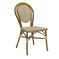 product of G & A 807 Aluminum Outdoor Paris Side Chair with Platinum Textilene Back & Seat, Hairpin Back, Powder Coat Bamboo Finish