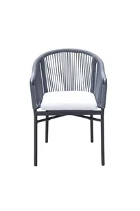 product of G & A 824 Aluminum Outdoor Costa Side Chair with Woven Synthetic Rope Back & Seat, Stacking, Black Frame, Footrest
