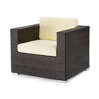 product of G & A 8301 Monterey Lounge Arm Chair, Indoor/Outdoor, Espresso, Resin Wicker, Aluminum Frame, White Cushions