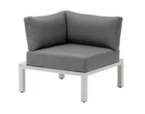 product of G & A 8403 Ravello Lounge Corner Seat, Indoor/Outdoor, Grey Cushions, Synthetic White Wash Teak Finish, Grey Aluminum Frame, Nylon Floor Glides