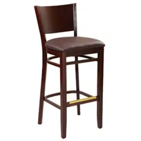 product of G & A 9629 Contempo Barstool, European Beechwood Frame, Walnut Finish, Upholstered Padded Seat, Square Wood Back, Footrest, Mortise and Tenon Construction