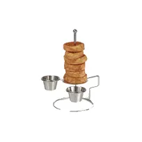 product of GET 4-81878 Clipper Mill Onion Ring Tower - 4" Dia., 7" H, Stainless Steel, 2 Condiment Cup Holders