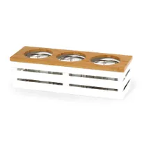 product of GET FB-3COMP-W Condiment Display, 19-1/2" x 6-3/4" x 5-1/2" White Steel, 3-Compartment Bamboo Lid