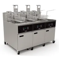 product of Giles EOF-20/20/20 Multiple Battery Electric Fryer w/ (3) 115 lbs Frypots, Built-In Filtration, 3 Timers