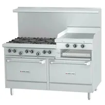 product of Garland US Range GF60-6R24RR 60" Gas Restaurant Range w/ (6) Open Burners, 24" Raised Griddle/Broiler, (2) Standard Ovens, 265.000 BTU