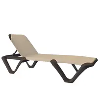 product of Grosfillex 99902137 Nautical Pro Chaise, Sling Style, Resin Frame, Khaki, 3-Position Adjustable Back, Stackable