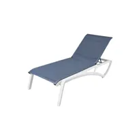 product of Grosfillex US021096 Sunset Chaise Lounge, Stackable, Sling Style, Resin Frame, Madras Blue, Glacier White Frame