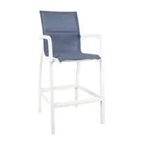 product of Grosfillex UT022096 Sunset Comfort Sling Chaise Lounge, Stackable, Madras Blue Textilene Fabric, Glacier White Resin Frame