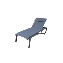 product of Grosfillex UT022288 Sunset Comfort Stackable Chaise Lounge, Madras Blue Sling, Volcanic Black Resin Frame, Recessed Wheels