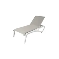product of Grosfillex UT023096 Sunset Chaise Lounge, Stackable, Sling Style, Resin Frame, Glacier White, Beige Fabric