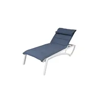 product of Grosfillex UT220096 Sunset Comfort Stackable Chaise Lounge, Madras Blue Textilene Sling, Glacier White Resin Frame
