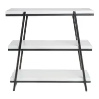 product of Hubert 99198 3-Tier Riser, Angled, 20-7/8" x 7-27/64" x 20-21/32" H, Melamine Shelves, Black Frame