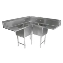 product of John Boos 3PBCS1824-2D18 64" 3 Compartment Corner Sink, (2) 18"W x 24"L and  (1) 24"W x 24"L Bowl