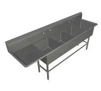 product of John Boos 4PB1824-1D18L 94" Four Compartment Sink, 18"W x 24"L Bowl w/Left-Hand Drainboard