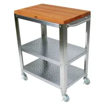 product of John Boos CHY-CU-CULART30 Cucina Culinarté Utility Cart, 30"W, American Cherry, Oil Finish, Stainless Steel Base