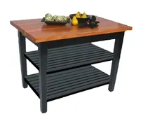 product of John Boos RN-C6030-2S Rouge et Noir Le Classique Utility Table, 60"W x 30"D, 1.5" Thick Edge Grain American Cherry Top, Varnique Finish, 2 Black Slatted Undershelves