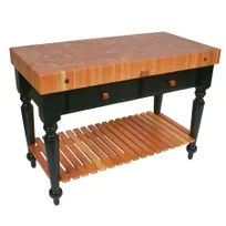 product of John Boos RN-LR04-SSL Rouge et Noir Le Rustica Utility Table, 30"W x 24"D x 34.5"H, American Cherry, 4" Thick End Grain Top, Oil Finish