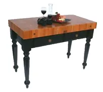 product of John Boos RN-LR05 Rouge et Noir Le Rustica Utility Table, 48"W x 24"D x 34.5"H, American Cherry, 4" Thick End Grain Top, Black Painted Base