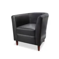 product of JustChair U58718-BLK Lounge Arm Chair, Upholstered Rounded Back, High Arms, German Beech Wood Frame, 100,000 DR Black Vinyl