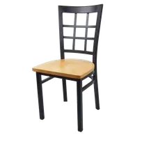 product of JustChair M27118-BLK-SS Solid Wood Seat Restaurant Side Chair, Black Steel Frame, Grid Back