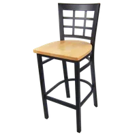 product of JustChair M27130-BLK-SS Bar Stool - Solid Wood Seat, Black 18G Steel Frame, Grid Back, Armless Rest, Black Glides
