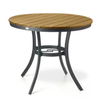 product of JustChair PW806TT-36R 36" Round Outdoor Dining Table, Teak Oil Perma-Wood Top, Dark Gray Aluminum Base
