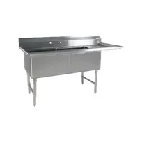 product of Klinger's Trading ECS2DR 52" Two Compartment Sink, 16"W x 20"L Bowl With Right-Hand Drainboard