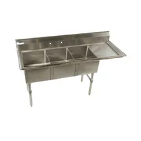 product of Klinger's Trading ECS3DR 68" Three Compartment Sink, 16"W x 20"L Bowl With Right-Hand Drainboard
