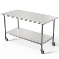 product of Koolmore CT3060-18C 60" Open Base Work Table with Undershelf & Casters, 18 Gauge Flat Top