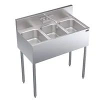 product of Krowne CS-1836 36" Three Compartment Sink, 10"W x 14"L Bowl Without Drainboard