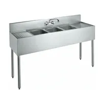 product of Krowne CS-1860 60" Three Compartment Sink, 10"W x 14"L Bowl With 2 Drainboards