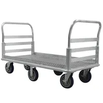 product of Lakeside PB991 Heavy Duty Platform Truck, 2600 lbs, 60-71"L x 30-40"W, Welded Aluminum, Dual Handle, 8" Offset Casters