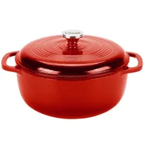product of Lodge EC6D43 6-Qt Red Cast Iron Dutch Oven, 11-3/5" Dia, 6" H, Induction Ready, Dishwasher Safe
