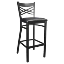product of MKLD AM843-BS Barstool - Criss-Cross Back, Solid Wood Seat, 16-Gauge Steel Frame, Footrest, Black Finish