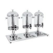 product of Omcan USA 19480 Triple Juice Dispenser – 3x8‑Qt Clear Tanks, Metal Base, Ice Tubes, Taps & Tray