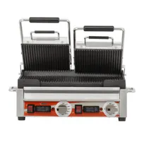 product of Omcan USA 42914 Double Sandwich Panini Grill w/ Timer, 18" x 10" Grooved Plates, 220V
