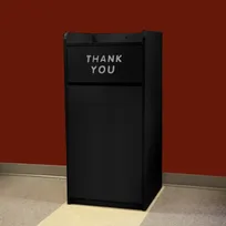 product of Omcan USA 46584 - 36 Gallon Cab Style Waste Receptacle, Black Plywood, Hinged Opening, Tray Holder