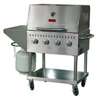 product of Omcan USA 47352 33" Mobile Outdoor LP Gas BBQ Grill w/ 4 Burners, Roll Dome, 64.000 BTU