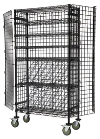 product of Quantum M1448-69MIXSECBK Mobile Security Wine Rack, 48"W x 18"D x 69"H, 3 Wire Shelves, 6 Dividers, Black Epoxy, NSF