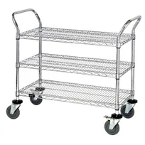 product of Quantum WRSC-1836-3 Stainless Steel 3-Shelf Wire Utility Cart - 18" x 36" x 37-1/2"