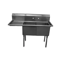 product of Serv-Ware E2CWP1818L-18 56" Two Compartment Sink, 18"W x 18"L Bowl With Left-Hand Drainboard