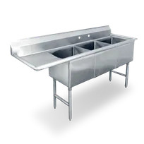 product of Steel Works SWS3C101410-10L-318 42" Three Compartment Sink, 14"W x 10"L Bowl With Left-Hand Drainboard