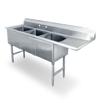 product of Steel Works SWS3C182414-24R-318 80" Three Compartment Sink, 24"W x 18"L Bowl With Right-Hand Drainboard