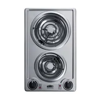 product of Summit CCE227SS 12" Electric Radiant Cooktop w/ (2) Spiral Burners, Manual Controls, Stainless Steel, 1.625 kW, 230v