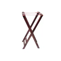 product of Thunder Group WDTHTS032 Folding Double Bar Tray Stand, Mahogany Wood, Brown Frame, Pink Nylon Straps, 12" H x 14" W