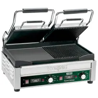 product of Waring WDG300T Double Cast Iron Sandwich Panini Grill w/ Timer, Smooth & Grooved Plates, 240V