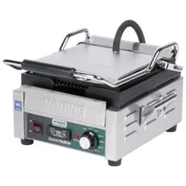 product of Waring WPG150B Single Cast Iron Sandwich Panini Grill w/ 9" x 9" Grooved Plates, 208V