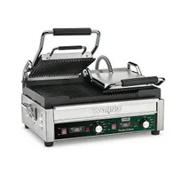 product of Waring WPG300T Double Cast Iron Panini Grill w/ Timer, 17" x 9.25" Grooved Plates, 240V